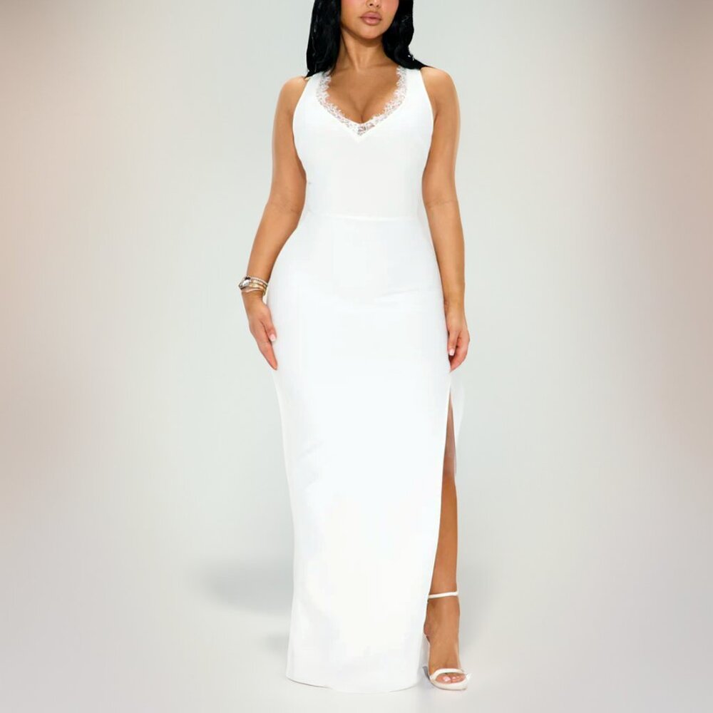 White Maxi Dress with Lace Detail
